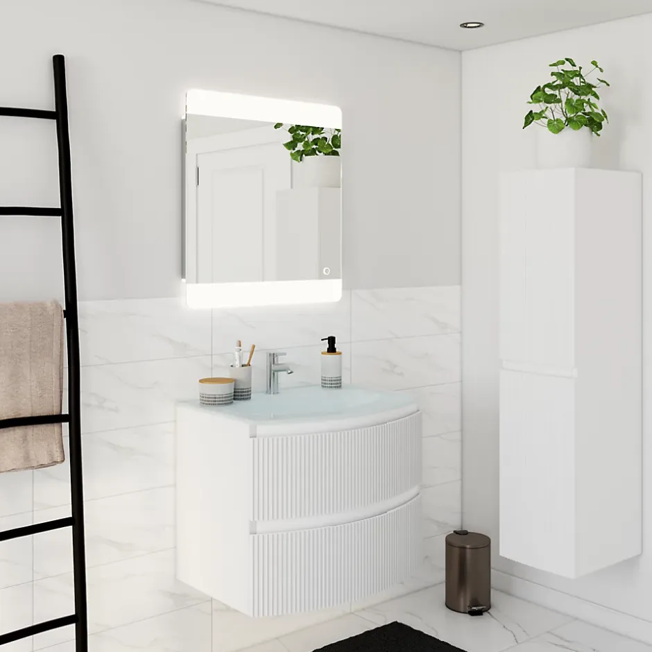 Plan simple vasque Vague en verre blanc l.69 x P.52 cm* Plan Simple Vasque