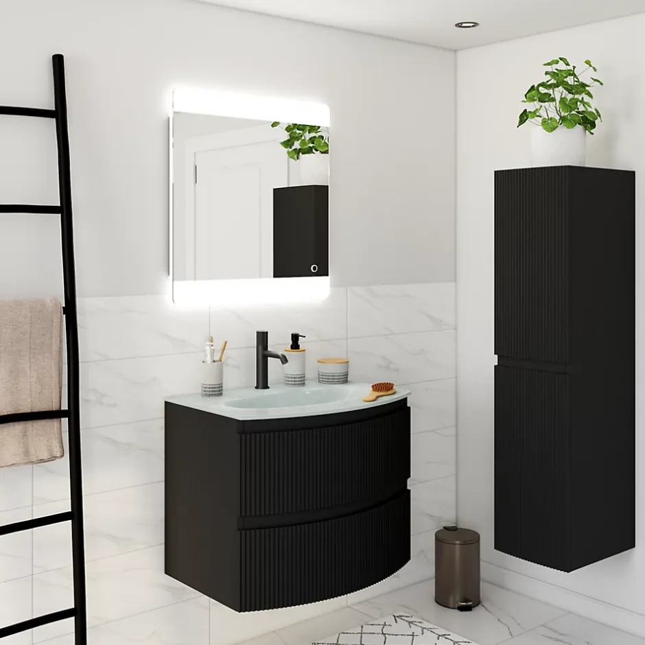 Plan simple vasque Vague en verre blanc l.69 x P.52 cm* Plan Simple Vasque