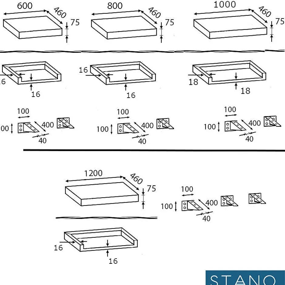 Stano Plan suspendu pour vasque TOP chêne 80 x 46 cm* Plan De Travail Salle De Bains