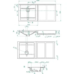 Cuisibane Plan vasque 120 cm en résine 1 vasque décentrée - ATOLL* Plan Simple Vasque