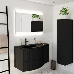 Plan vasque à gauche verre noir Vague 104 cm* Plan Simple Vasque