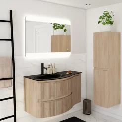 Plan vasque à gauche verre noir Vague 104 cm* Plan Simple Vasque