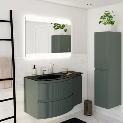 Plan vasque à gauche verre noir Vague 104 cm* Plan Simple Vasque