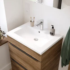GoodHome Plan vasque blanc en céramique l.60 cm Nira