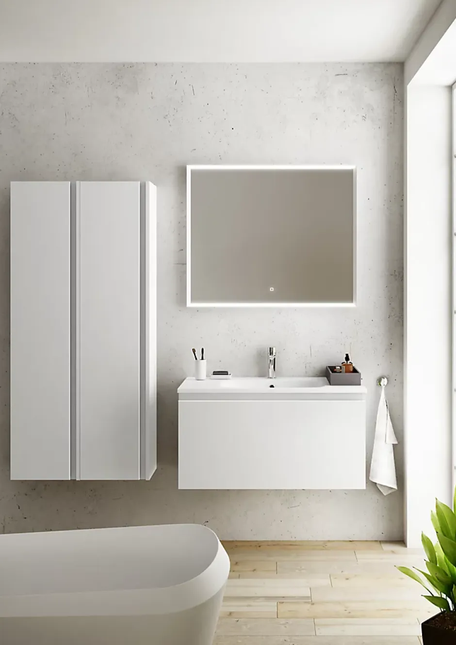 Ipiemme SRL Plan vasque blanc en résine l.90 cm, Pura+