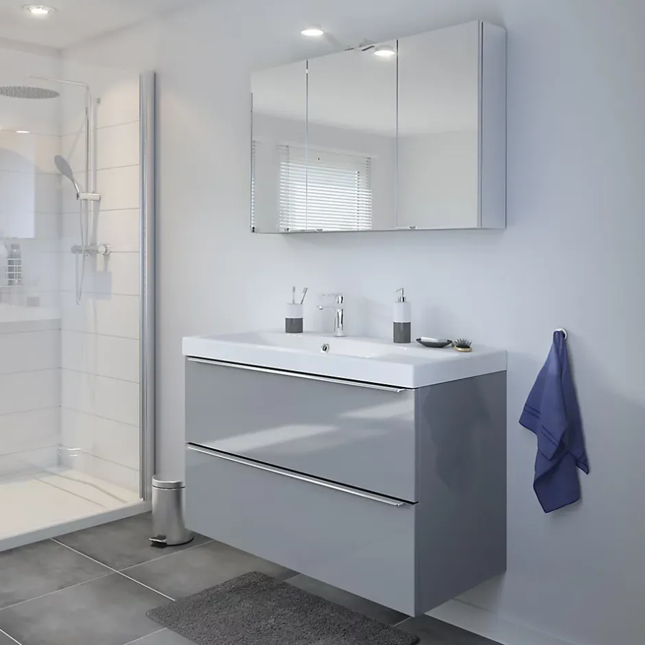 GoodHome Plan vasque blanc en résine l.100 cm Mila* Plan Simple Vasque