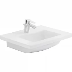 Sanindusa Plan vasque céramique traditionnelle Palm 100 blanc a poser sur plan ou meuble* Plan Simple Vasque