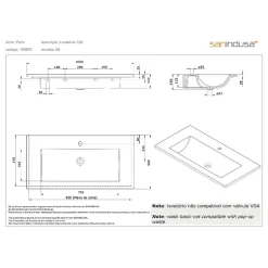 Sanindusa Plan vasque céramique traditionnelle Palm 100 blanc a poser sur plan ou meuble* Plan Simple Vasque