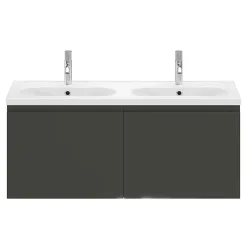 GoodHome Plan vasque double l.120,6 x H.12,3 x P.45,2 cm, en céramique blanche, levanna* Plan Double Vasque