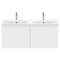 GoodHome Plan vasque double l.120,6 x H.12,3 x P.45,2 cm, en céramique blanche, levanna* Plan Double Vasque