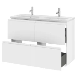 GoodHome Plan vasque double l.120,6 x H.12,3 x P.45,2 cm, en céramique blanche, levanna* Plan Double Vasque