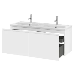 GoodHome Plan vasque double l.120,6 x H.12,3 x P.45,2 cm, en céramique blanche, levanna* Plan Double Vasque