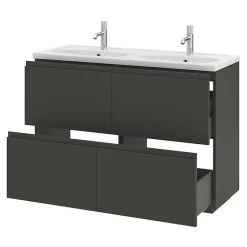 GoodHome Plan vasque double l.120,6 x H.12,3 x P.45,2 cm, en céramique blanche, levanna* Plan Double Vasque