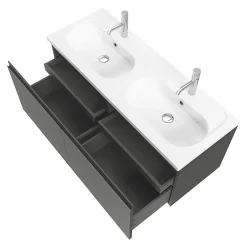 GoodHome Plan vasque double l.120,6 x H.12,3 x P.45,2 cm, en céramique blanche, levanna* Plan Double Vasque