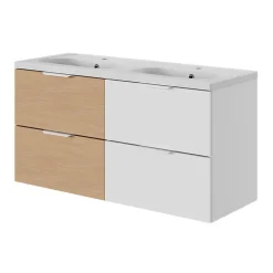GoodHome Plan vasque double l.120,6 x H.12,3 x P.45,2 cm, en céramique blanche, levanna* Plan Double Vasque