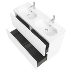 GoodHome Plan vasque double l.120,6 x H.12,3 x P.45,2 cm, en céramique blanche, levanna* Plan Double Vasque