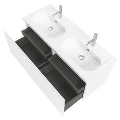 GoodHome Plan vasque double l.120,6 x H.12,3 x P.45,2 cm, en céramique blanche, levanna* Plan Double Vasque