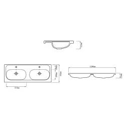 GoodHome Plan vasque double l.120,6 x H.12,3 x P.45,2 cm, en céramique blanche, levanna* Plan Double Vasque
