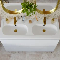 GoodHome Plan vasque double l.120,6 x H.12,3 x P.45,2 cm, en céramique blanche, levanna* Plan Double Vasque