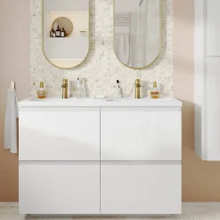 GoodHome Plan vasque double l.120,6 x H.12,3 x P.45,2 cm, en céramique blanche, levanna* Plan Double Vasque