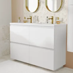 GoodHome Plan vasque double l.120,6 x H.12,3 x P.45,2 cm, en céramique blanche, levanna* Plan Double Vasque