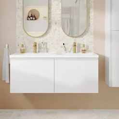 GoodHome Plan vasque double l.120,6 x H.12,3 x P.45,2 cm, en céramique blanche, levanna* Plan Double Vasque