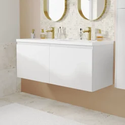 GoodHome Plan vasque double l.120,6 x H.12,3 x P.45,2 cm, en céramique blanche, levanna* Plan Double Vasque