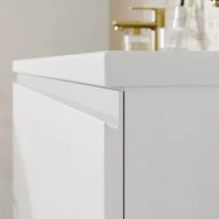 GoodHome Plan vasque double l.120,6 x H.12,3 x P.45,2 cm, en céramique blanche, levanna* Plan Double Vasque