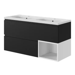 GoodHome Plan vasque double l.120,6 x H.12,3 x P.45,2 cm, en céramique blanche, levanna* Plan Double Vasque