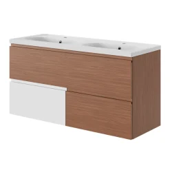 GoodHome Plan vasque double l.120,6 x H.12,3 x P.45,2 cm, en céramique blanche, levanna* Plan Double Vasque