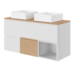 GoodHome Plan vasque double l.120,6 x H.12,3 x P.45,2 cm, en céramique blanche, levanna* Plan Double Vasque
