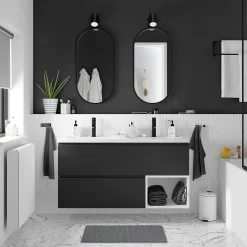 GoodHome Plan vasque double l.120,6 x H.12,3 x P.45,2 cm, en céramique blanche, levanna* Plan Double Vasque