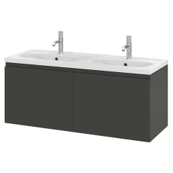 GoodHome Plan vasque double l.120,6 x H.12,3 x P.45,2 cm, en céramique blanche, levanna* Plan Double Vasque