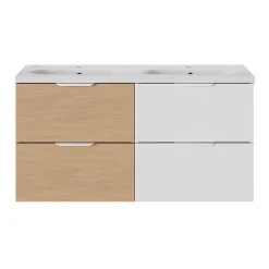 GoodHome Plan vasque double l.120,6 x H.12,3 x P.45,2 cm, en céramique blanche, levanna* Plan Double Vasque