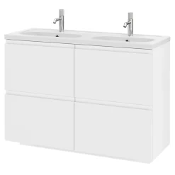 GoodHome Plan vasque double l.120,6 x H.12,3 x P.45,2 cm, en céramique blanche, levanna* Plan Double Vasque