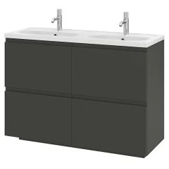 GoodHome Plan vasque double l.120,6 x H.12,3 x P.45,2 cm, en céramique blanche, levanna* Plan Double Vasque