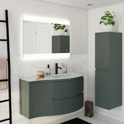 Plan vasque droit en verre l.104 cm, Vague* Plan Simple Vasque