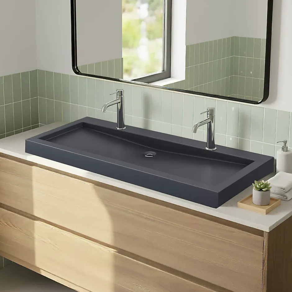 GoodHome Plan vasque en pierre noire l.120 cm, Cooke & Lewis Harmon