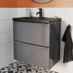 GoodHome Plan vasque faible profondeur noir Nira 60 cm