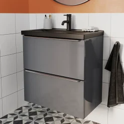 GoodHome Plan vasque faible profondeur noir Nira 60 cm