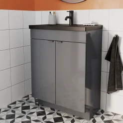 GoodHome Plan vasque faible profondeur noir Nira 60 cm
