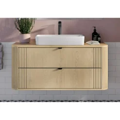Meublorama Plan vasque KORI 120 cm chene clair Accessoire pour meuble sous vasque* Plan Double Vasque