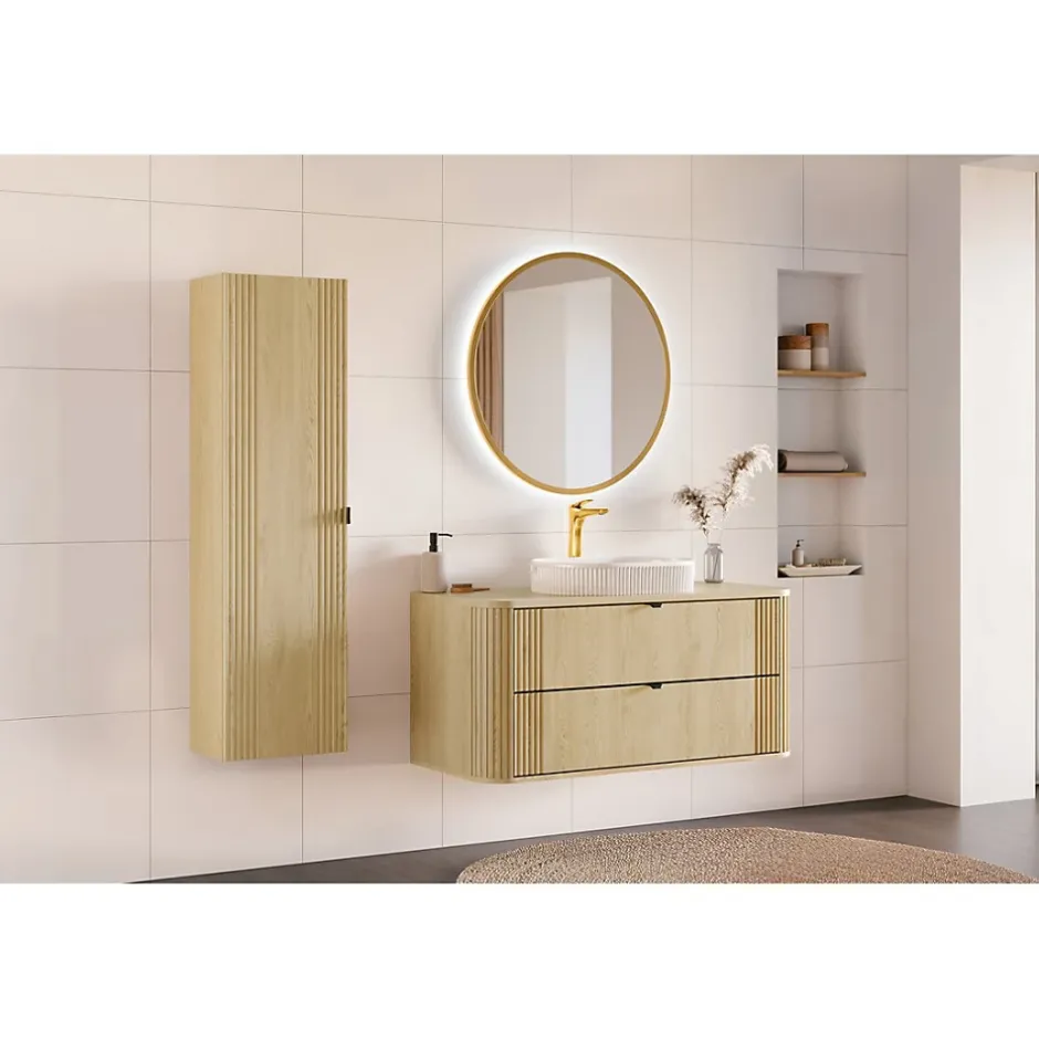 Meublorama Plan vasque KORI 120 cm chene clair Accessoire pour meuble sous vasque* Plan Double Vasque