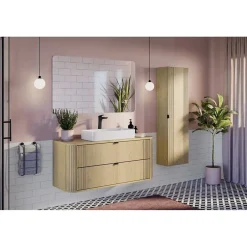 Meublorama Plan vasque KORI 120 cm chene clair Accessoire pour meuble sous vasque* Plan Double Vasque
