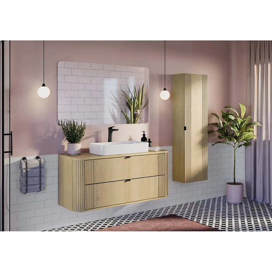 Meublorama Plan vasque KORI 120 cm chene clair Accessoire pour meuble sous vasque* Plan Double Vasque