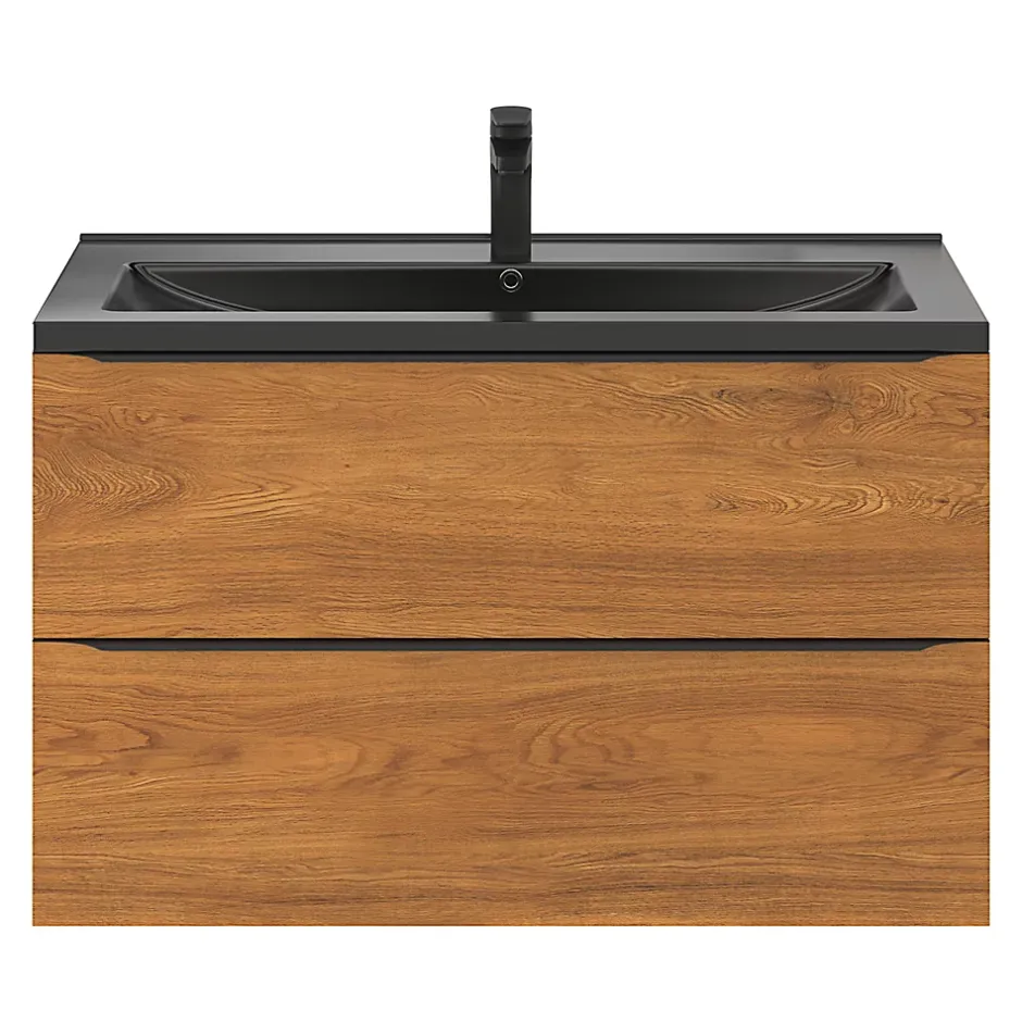 GoodHome Plan vasque l.100 cm Nira en porcelaine vitrifié coloris noir