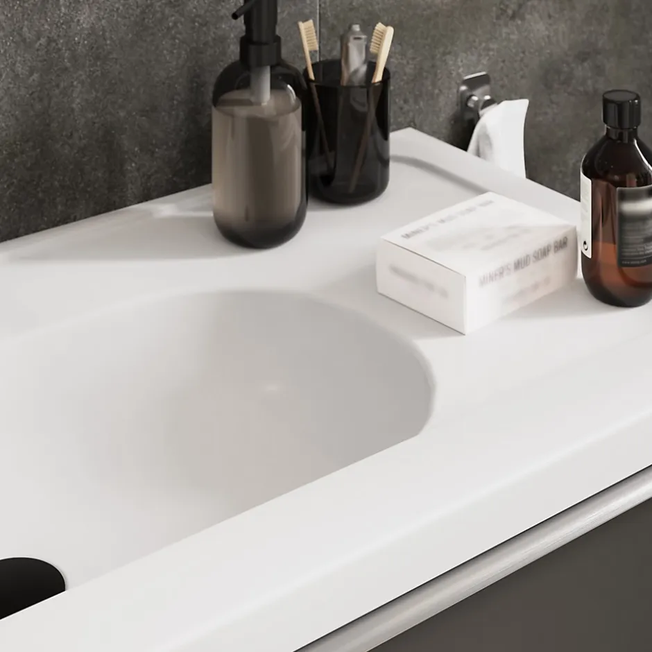 GoodHome Plan vasque l.100,6 x H.12,3 x P.45,2 cm, en céramique blanche, levanna