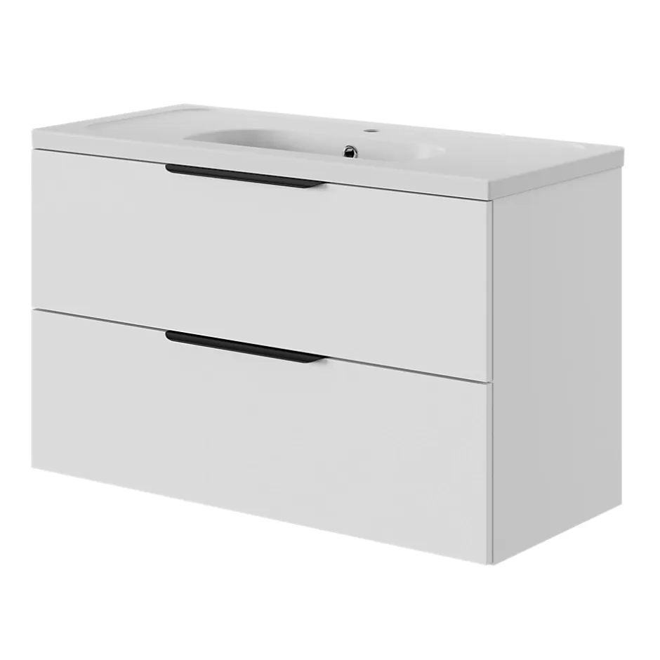 GoodHome Plan vasque l.100,6 x H.12,3 x P.45,2 cm, en céramique blanche, levanna