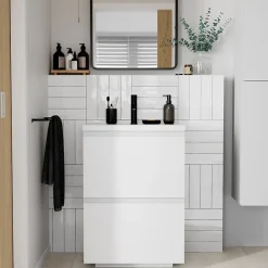 GoodHome Plan vasque l.60,6 x H.12,3 x P.45,2 cm, en céramique blanche, levanna* Plan Simple Vasque