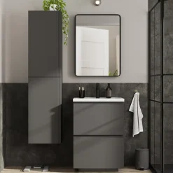 GoodHome Plan vasque l.60,6 x H.12,3 x P.45,2 cm, en céramique blanche, levanna* Plan Simple Vasque